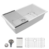 Dcolora 33 Quartz Granite Composite White Kitchen Sink Undermount Sink Deep Single Bowl, Round Corner, 33x19, DC-GU7750