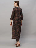 Wedani Cotton Digital Printed Kurta Set For Women (In Alpha L Regular Navy Blue),NAVY BLUE,L,Cotton,A-Line,