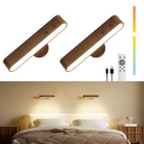Rechargeable Walnut Wood Wall Sconces Set of Two LED Wall Lights for Bedroom,Touch and Remote Control,360 Rotate Magnetic Wall L