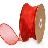 1.5 Inch Sheer Organza Ribbon Red Wavy Knot Wired Ribbon 25 Yards for Gift Wrapping, Bouquet Wrapping,Craft,Christmas-Birthday-W