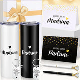 Sieral 9 Pcs Godparents Proposal Gift Will You Be My Godmother Godfather with Tumbler Keychain Card Pen Box Godchild Baptism Gif