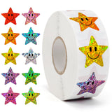 Wercokt 1000PCS Smiling Glitter Star Stickers, 1inch, 10 Colored Sparkly Foil Happy Stickers, Rewarding Student Behaviour, Schoo