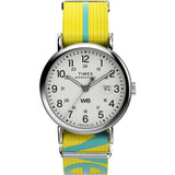 Timex Mens Weekender 40mm Watch - Yellow Strap White Dial Silver-Tone Case