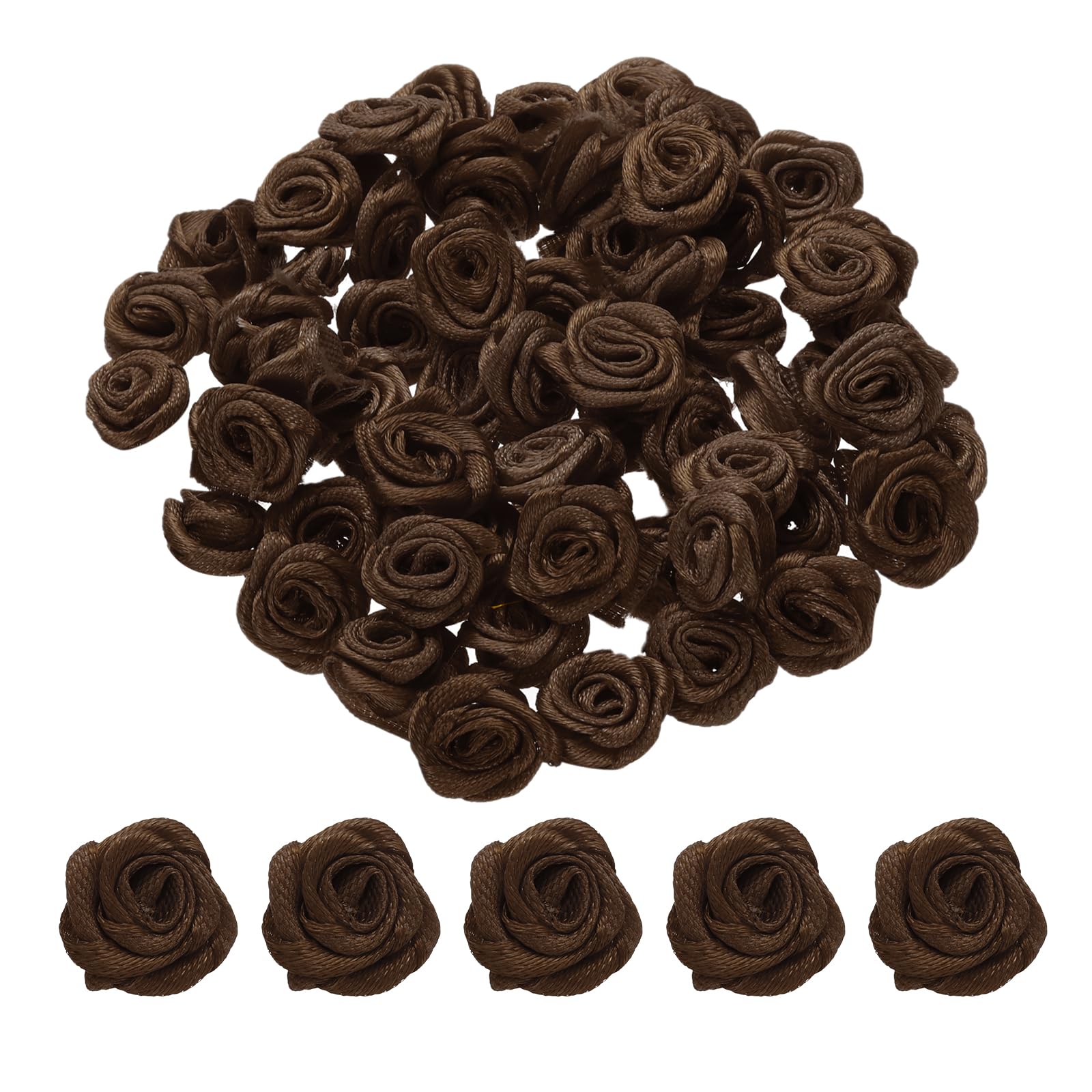 uxcell 100pcs 1.5cm Mini Ribbon Roses Satin Ribbon Flower Rose Artificial Fabric Flowers for DIY Crafting Accessories Sewing Wra