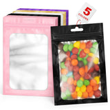 ANZNKU 100 PCS Multicolor Resealable Mylar Bags with Frosted Clear Window Packaging Bags Foil Pouch Zipper Bag for Food Self Sea