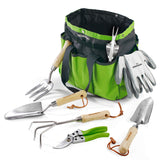 WORKPRO Garden Tools Set, 7 Piece, Stainless Steel, Green, Including Tote, Gloves, Trowel, Weeder, CultivatorGardening Gifts Fo