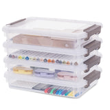 Citylife 4PCS Plastic Storage Bins with Organizer Tray, Stackable Clear File Box, Versatile Craft Storage for Office, Kitchen, B