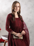Anni Designer Women'S Rayon Blend Anarkali Solid Kurta With Pant & Dupatta (Jaynti Wine-Vks03_M_Wine_Medium),Wine,M,,,