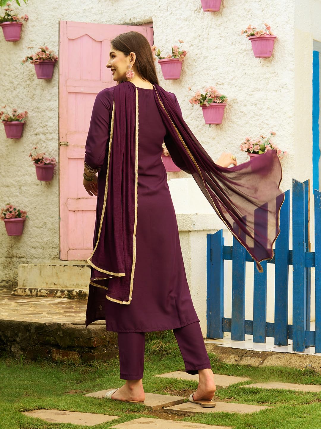Gosriki Women'S Cotton Blend Embroidered Straight Kurta With Pant & Dupatta (Batti Wine-Gs_Xxl_Wine_Xx-Large),Wine,2,B0CKLQW87K