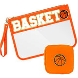 2 Pcs Basketball Gifts Makeup Bag with Chenille Letter Patch,with Handles PVC Waterproof Clear Makeup Bag,Portable Toiletry Stor