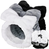 LEOBRO Spa Headband for Skin Care and Makeup, Women Teen Girls Headband for Washing Face, with Hair Scrunchies, Black & White & 