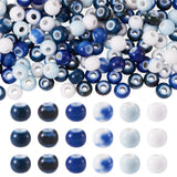 Boutigem 120Pcs Round Porcelain Beads White Blue Bright Glazed Ceramic Round Beads Handmade Porcelain Spacer Bead Chinese Cerami