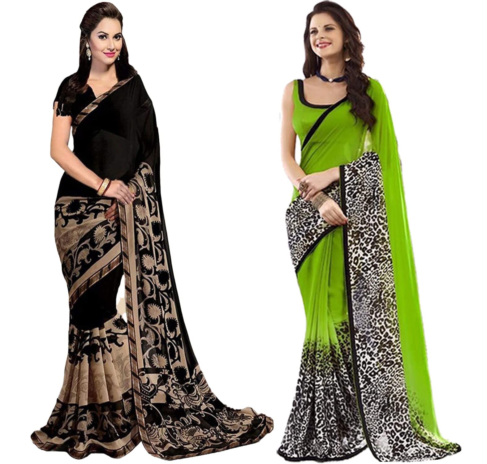 Gosriki Women'S Multicolor Georgette Printed Saree With Blouse Piece (Pack Of 2) (Cheme-Combo-008_Free Size),Multicolour,,B0BB2JYTYR