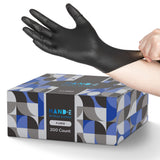 Hand-E Touch Black Nitrile Disposable Gloves X-Large, 200 Count - BBQ, Tattoo, Hair Dye, Cooking, Mechanic Gloves - Powder and L