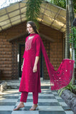 Anni Designer Women'S Rayon Viscose Embroidered Straight Kurta With Pant & Dupatta (Kasturi Pink-Vks03_Xl_Pink_X-Large),Pink,XL,,,