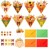 Funrous 24 Pack Thanksgiving Greeting Cards Happy Thanksgiving Flower Shaped Cards with Stickers Envelopes 8 Designs Fall Flower