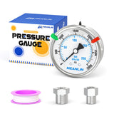 MEANLIN MEASURE 0~3000Psi Stainless Steel Liquid Filled Pressure Gauge 2.5 FACE DIAL 1/4 NPT for WOG Water Oil Air Back Mount wi