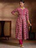 Libas Pink Pure Cotton Printed Kurta Sets For Women Pink M 27863