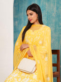 Anni Designer Women'S Cotton Blend Straight Printed Kurta With Pant & Dupatta (Mei Yellow-Nd_L_Yellow_Large),Yellow,L,,,