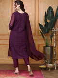 Ishin Women Purple Paisley Embroidered Regular Chikankari Kurta Set| Kurta With Trousers & Dupatta|Kurta Set For Women Purple M