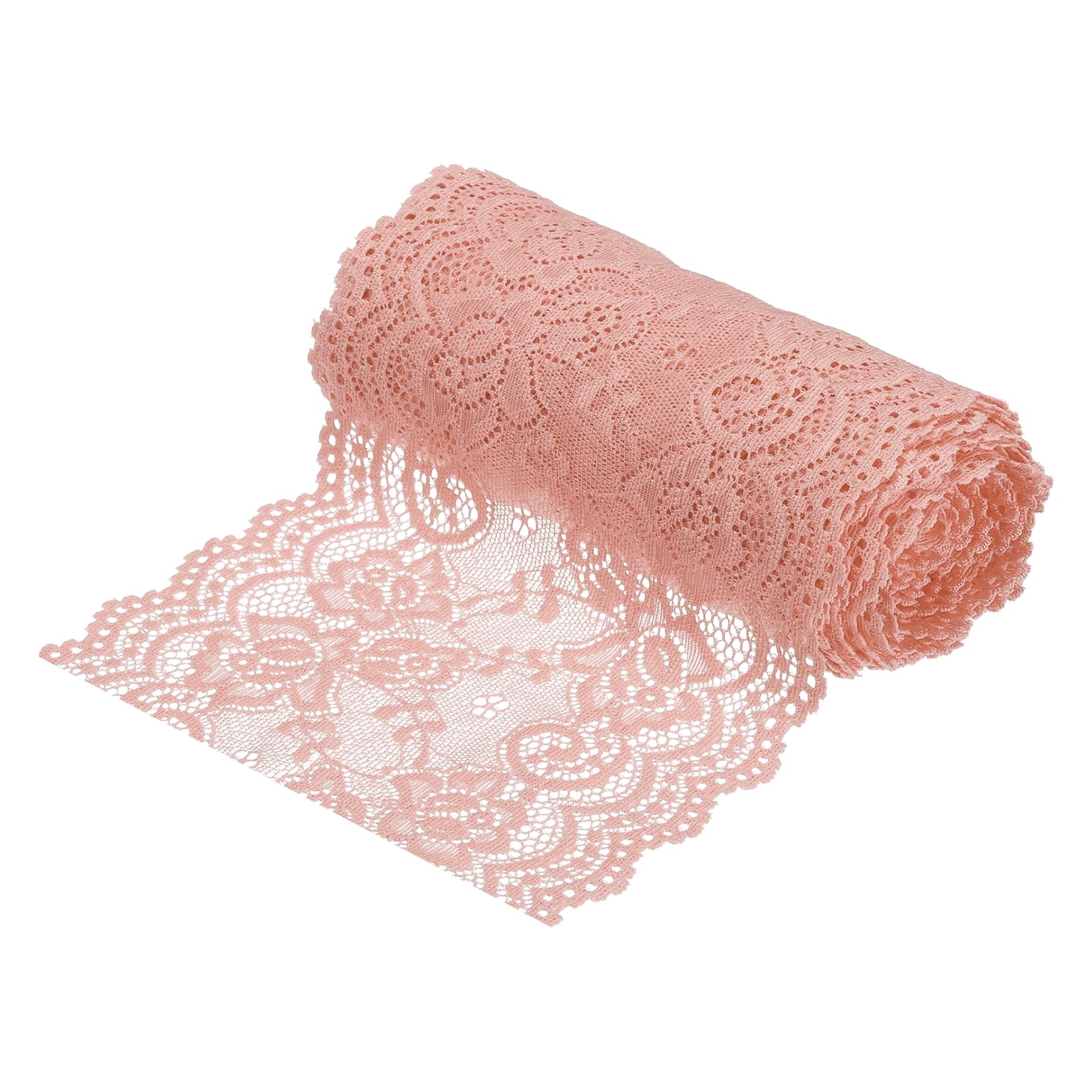MECCANIXITY 6 Inch Wide 5 Yard Lace Ribbon Floral Pattern Light Pink Lace Trim Ribbon for Sewing Making, and DIY Crafts, Gift Wr