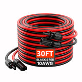 VEVOR 30FT Solar Panel Extension Cable, 10AWG Solar Extension Cable Wire with Female & Male Waterproof Connectors, 6mm PV Cable 