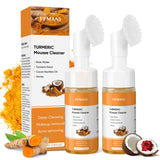 2PCS Turmeric Face Wash with Brush, Turmeric Foaming Facial Cleanser, Fit for All Skin Care with Coconut Oil, 3.38 fl.oz/pc
