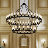 Viksroeo 60 Inch Black Extra Large Wagon Wheel Chandelier, 2 Tier 54-Lights Farmhouse Industrial Round High Ceiling Pendant Ligh
