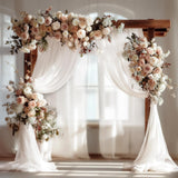 Wedding Arch Draping Fabric, White Sheer Backdrop with Floral Decor, Indoor Ceremony Party Ceiling Decoration (IvoryGreen-2PCS)