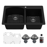 Karran QT-610 Drop-In Quartz Composite 33 in. 1-Hole 60/40 Double Bowl Kitchen Sink Kit in Black