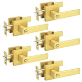 Probrico 5 Pack Gold Privacy Door Handles,Heavy Duty Satin Brass Door Knobs with Lock for Bedroom and Bathroom,Square Interior K