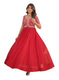 Wedani Georgette Anarkali Gown With Embroidered Top For Women (In Alpha L Regular Red),Red,L