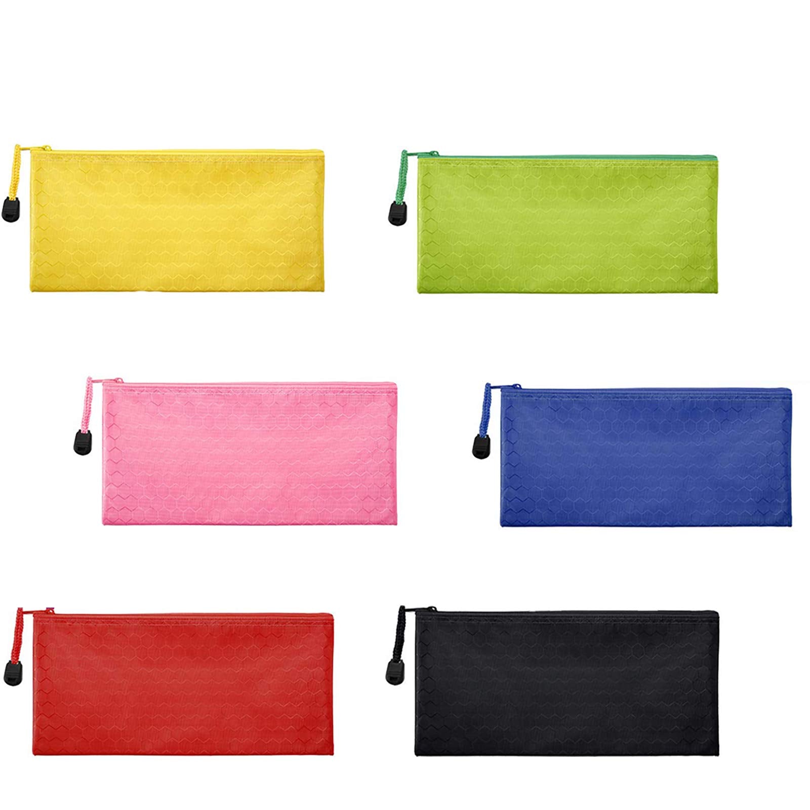 Sailing-go 6 Pieces 6 Colors Zipper Waterproof Bag Pencil Pouch for Cosmetic Makeup Bills Office Supplies Travel Accessories and