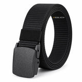 Feblich MenS Nylon Fabric Belt For Men, Plastic Flap Buckle (Black)