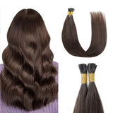 Sunya I Tip Hair Extensions Human Hair Dark Brown 40 Grams 50 Strands/Package Pre Bonded Hair Extensions Fusion 18 inches Remy S