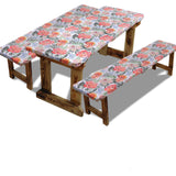 SUQ I OME Picnic Table Cover with Bench Covers Camping Essentials Waterproof Windproof Elastic Fitted Tablecloth with Handbag, F