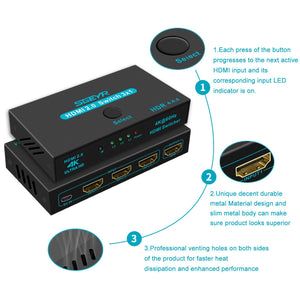 SGEYR HDMI 2.0 Switch Splitter 3 Port 4K HDMI Switcher 3 in 1 Out HDMI Switches Selector Box with IR Remote IR Remote Control Su