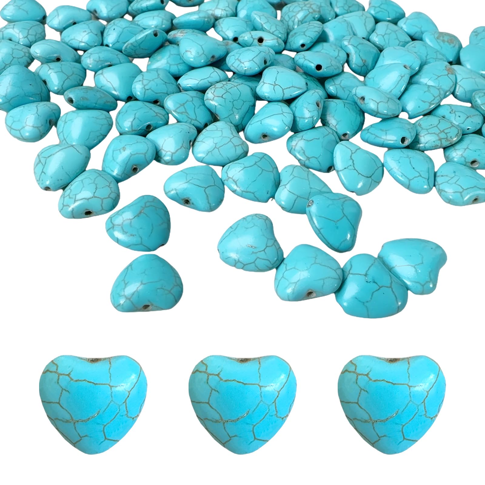 Turquoise Love Beads for Jewelry Making 160pcs 16mm Natural Semi-Precious Gemstone Loose Space Beads for Bracelets, Necklaces, E