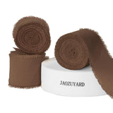 JaoZuyard Brown Ribbon 1-1/2 Inch x 3 Rolls Total 21 Yards Brown Handmade Fringe Chiffon Silk Ribbon for Wrapping Christmas Wedd