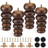 Fiwochic 6 Inch Wood Furniture Legs Set of 4 Rubber Wood Couch Legs Round Furniture Replacement Mid Century Bun Feet for Desk Dr