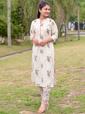Libas Women'S Silk Blend Printed Regular Fit Kurta Set (6313_Off White White Xl