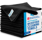 MW Pro Microfiber Cleaning Cloth | Black Gray Blue | 12 Pack | 16x 16| All Purpose Microfiber Towels - Clean, Dust, Poli