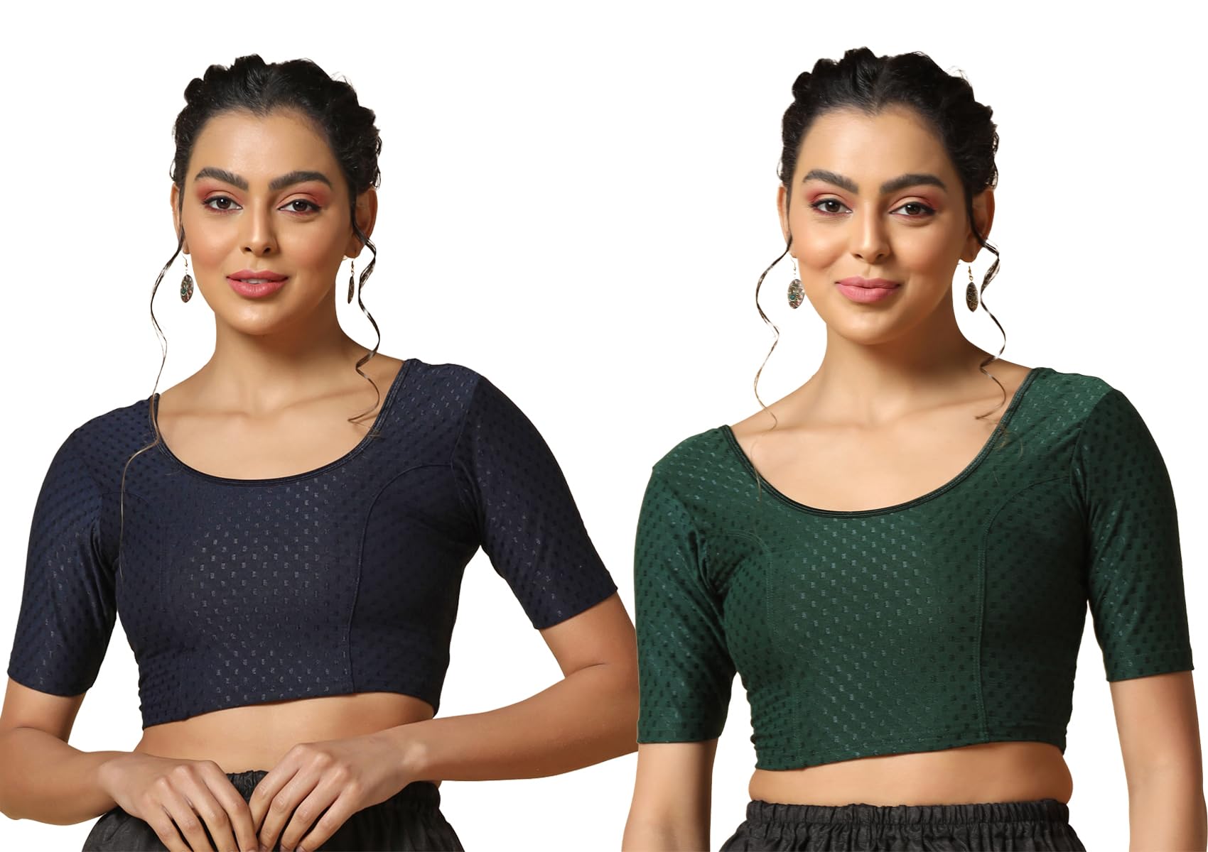 Toplot Cotton Blend Lycra Stretchable Readymade Blouses Pack Of 2 (Combo-5058-Gre-Nvy-34) Green-Navy Blue,Green-Navy Blue,34,B0CV56TNQ6