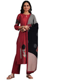 Libas Womens Printed Silk Blend Straight Kurta With Trousers And Dupatta
