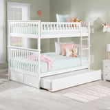 AFI Columbia Full over Full Size Bunk Bed with Full Trundle & Charging Station in White
