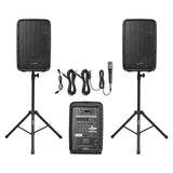 VEVOR Portable PA System with Microphone, 300W Powered, Sound System with 8 Channel Mixer, Dual 8'' Speakers, Wireless Bluetooth