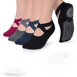Snnp Womens Regular Cotton Yoga Socks Pilates Socks Suitable Non Slip Grips Straps Yoga Fitness For Gym Workout Ballet Dance Bar