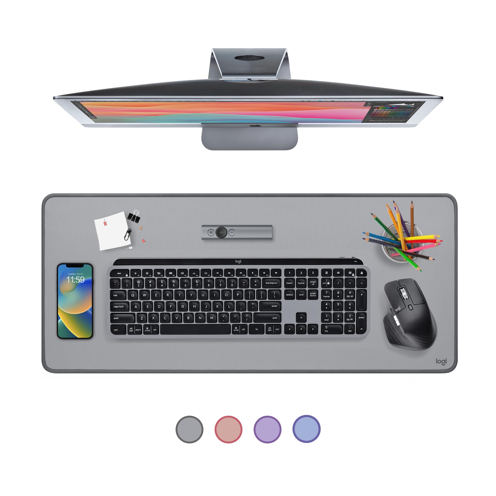 Logitech Desk Mat - Studio Series, Multifunctional Large Desk Pad, Extended Mouse Mat, Office Desk Protector with Anti-slip Base