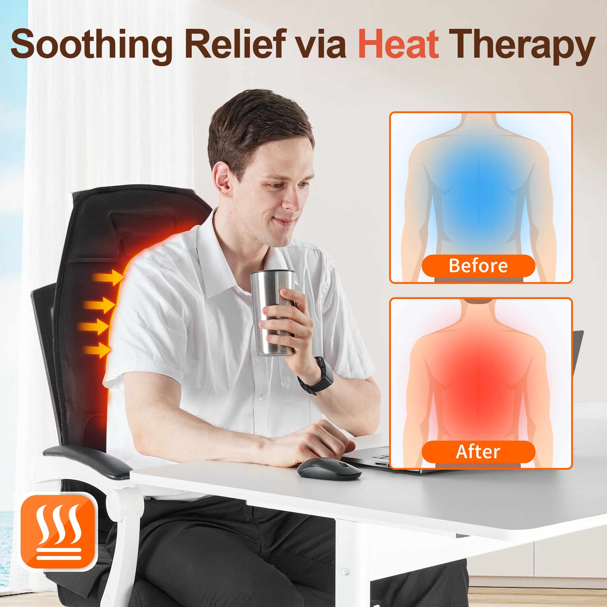 comrelax Massage Seat Cushion with Heat, Back Massager for Chair, Chair Massager for Full Body Massage, Deep Tissue Vibration Pa