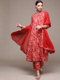 Anubhutee Women'S Cotton Printed A-Line Kurta Suit Set With Dupatta & Pants Abwsd2234_Rd_S_Red